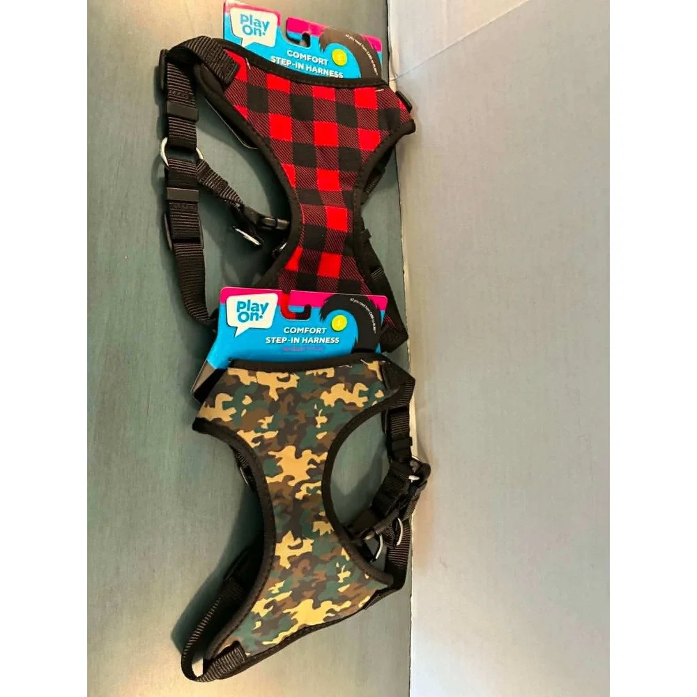 Play‎ On! Dog Harness 2-Pack Small Red Buffalo Plaid Camo NEW Step-In Comfort